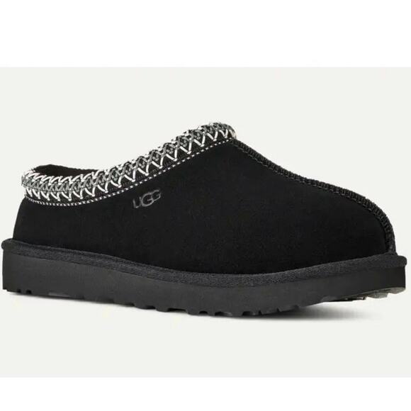 UGG Tasman II 2 black suede sheepskin slip on slide braid trim men’s size 12 main image 4